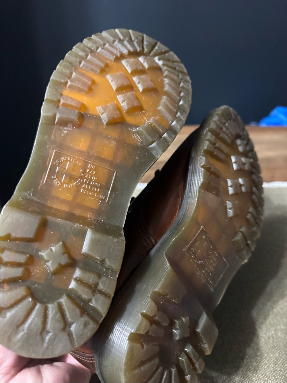 Dr. Martens Brown Leather Shearling-Lined Lace-Up Boots with Yellow Pull Tabs - Picture 4 of 5
